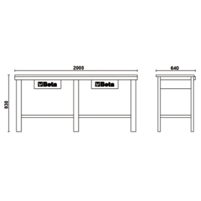 BETA Workbench worktop rubber and aluminum anti-slip 3 drawers orange