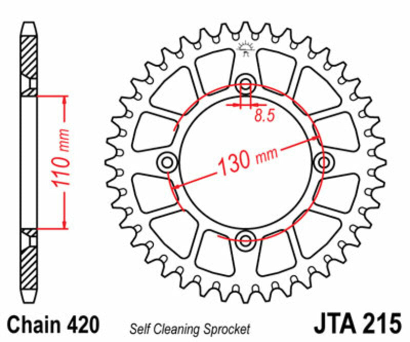 JT SPROCKETS Aluminum ultra-light self-cleaning rear sprocket 215 - 420