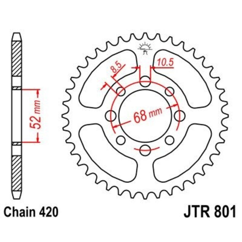 JT SPROCKETS Staal standaard achtertandwiel 801 - 420