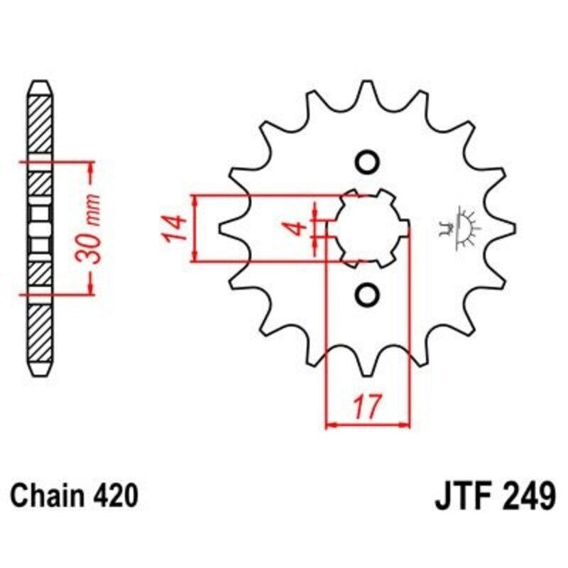 JT SPROCKETS Staal standaard voortandwiel 249 - 420