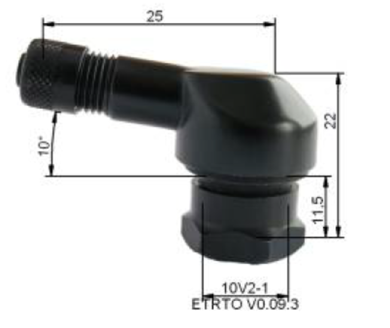 TUBELESS VENT. 80° BLACK L:25MM H:22MM Ø11,5MM IN ALU - PACK OF 10