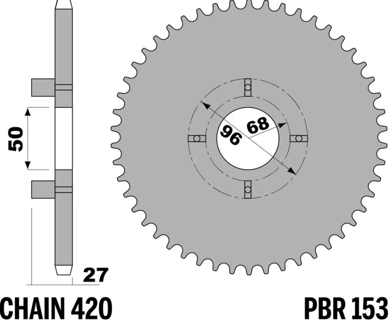 PBR Staal standaard achtertandwiel 153 - 420