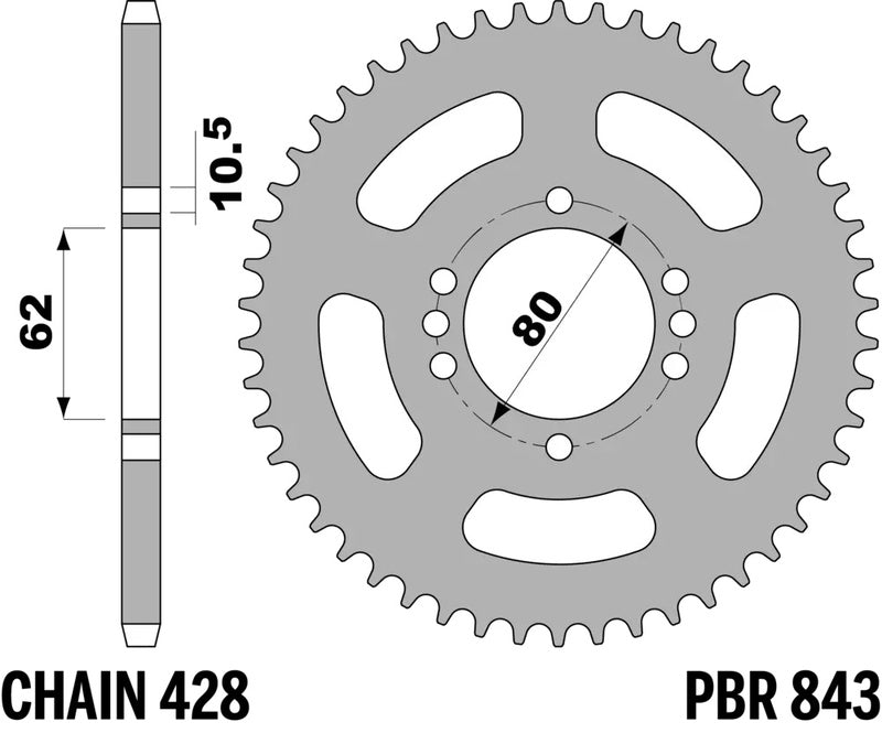 PBR Staal standaard achtertandwiel 843 - 428