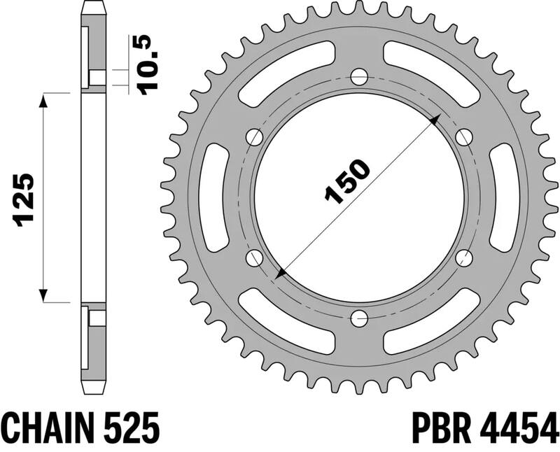 PBR Staal C45 getemperd achtertandwiel 4454 - 525