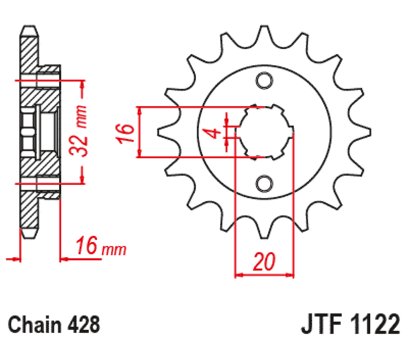 JT SPROCKETS Staal standaard voortandwiel 1122 - 428