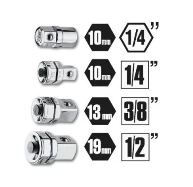 BETA 123/K4 Set adapters voor ringratelsleutels: 1 bit adapter 3 dopsleutelhouders