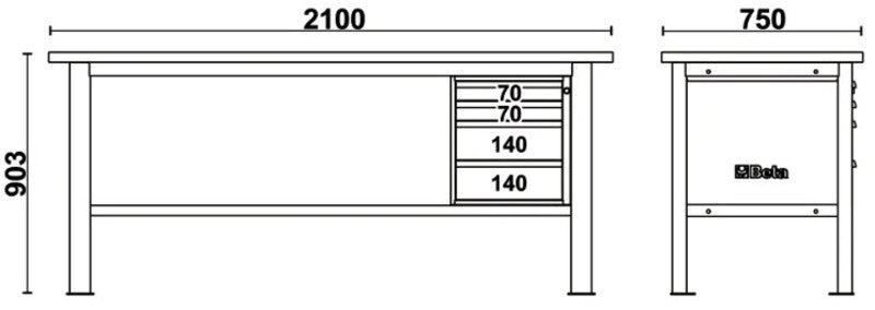 BETA Werkbank C58BC-W2,1 met houten werkblad en 4 laden – 2.1 m