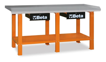 BETA Workbench worktop rubber and aluminum anti-slip 3 drawers orange 