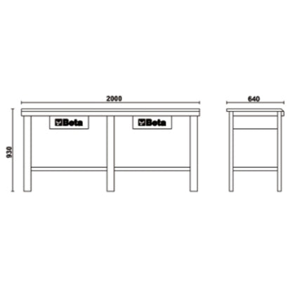 BETA Workbench worktop rubber and aluminum anti-slip 3 drawers orange 