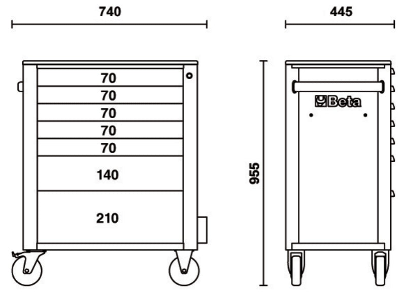 BETA Tool trolley with 7 drawers orange 