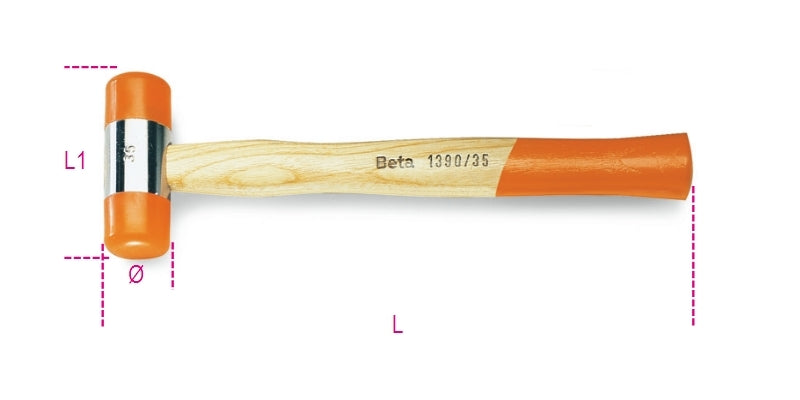 BETA Plastic hammer with interchangeable heads size 35 wooden core 