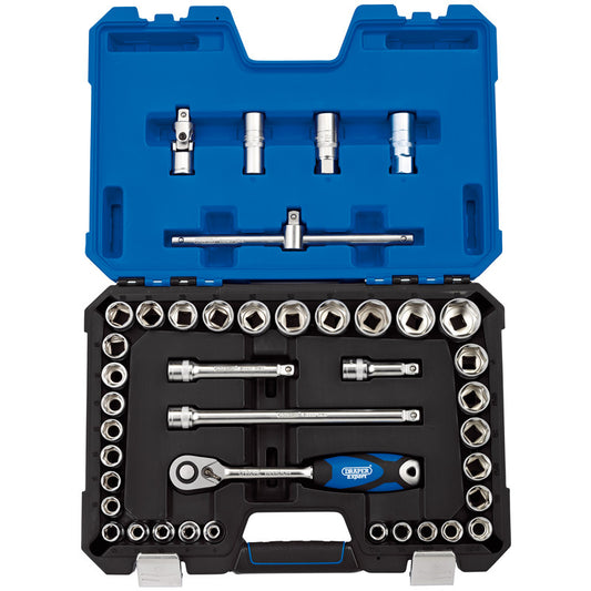 DRAPER Metric &amp; Inch 1/2” Socket &amp; Ratchet Set (41 Pieces) 