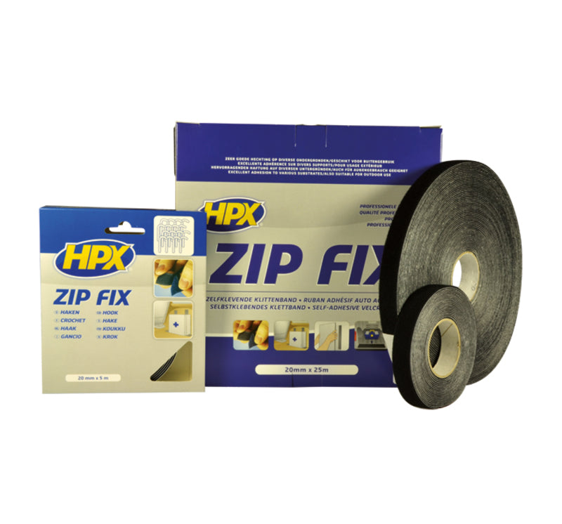 ZIP FIX RIBBON (HOOKS) BLACK - 20MM X 5M
