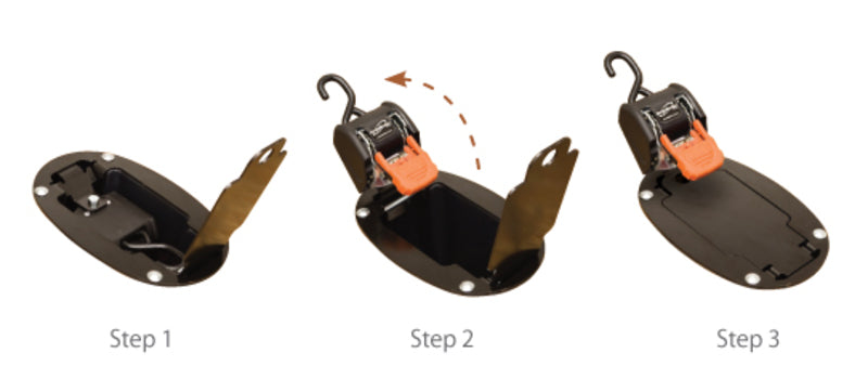 CARGO BUCKLE Retractable Ratchet Tie-Down Strap Flush Mount System 