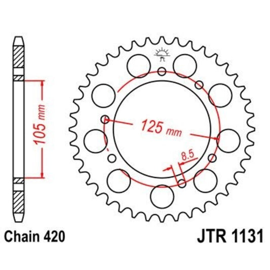 JT SPROCKETS Staal standaard achtertandwiel 1131 - 420