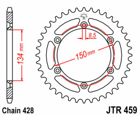 JT SPROCKETS Staal standaard achtertandwiel 459 - 428