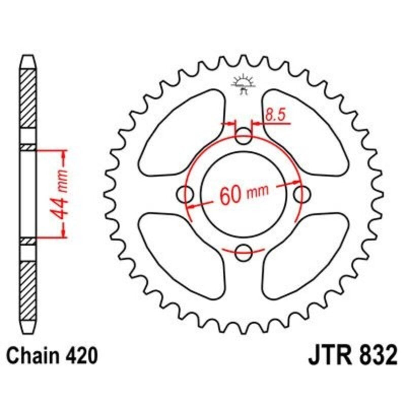 JT SPROCKETS Staal standaard achtertandwiel 832 - 420