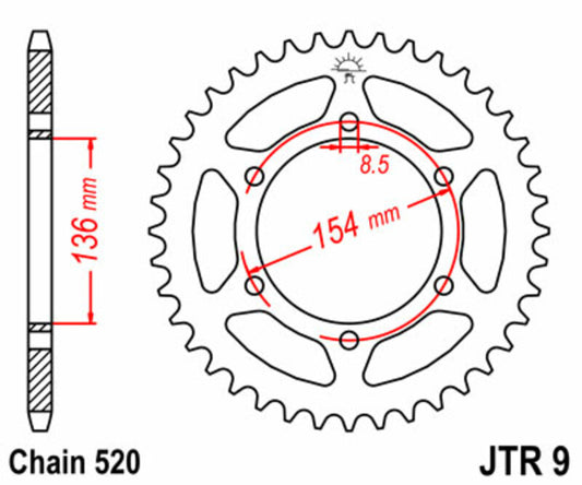 JT SPROCKETS Staal standaard achtertandwiel 9 - 520