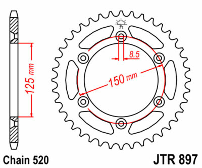 JT SPROCKETS Standaard staal achtertandwiel 897 - 519