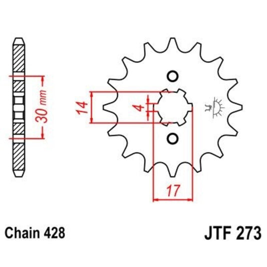 JT SPROCKETS Staal standaard voortandwiel 273 - 428