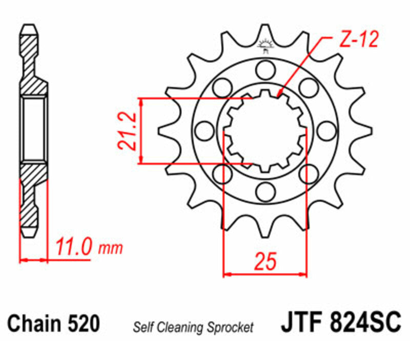 JT SPROCKETS Staal zelfreinigend voortandwiel 824 - 520