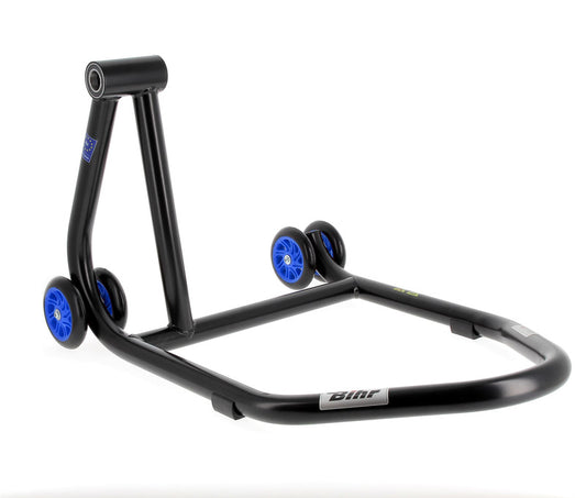 BIHR Home Track Paddock Stand Single Sided Left Black with Blue Wheels 