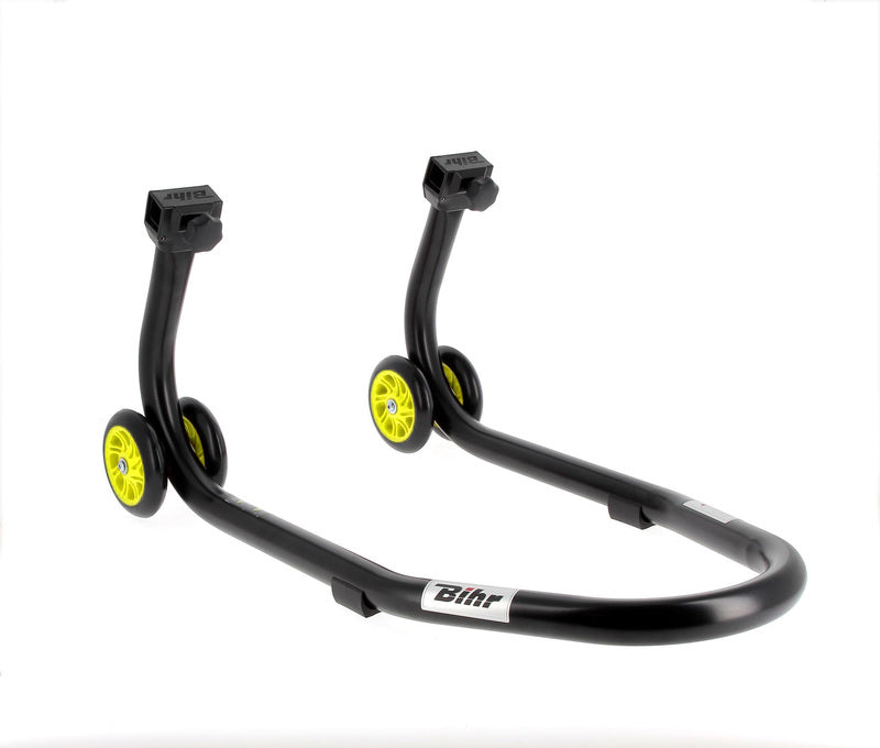 BIHR Home Track Paddock Stand Front Black with Yellow Wheels 