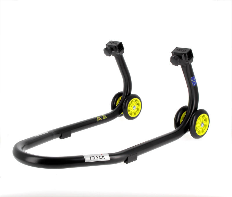 BIHR Home Track Paddock Stand Front Black with Yellow Wheels 