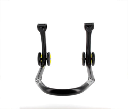 BIHR Home Track Paddock Stand Front Black with Yellow Wheels 