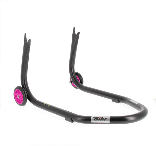 BIHR Home Track Paddock Stand Rear "V" Fixed Adapters Black with Pink Wheels