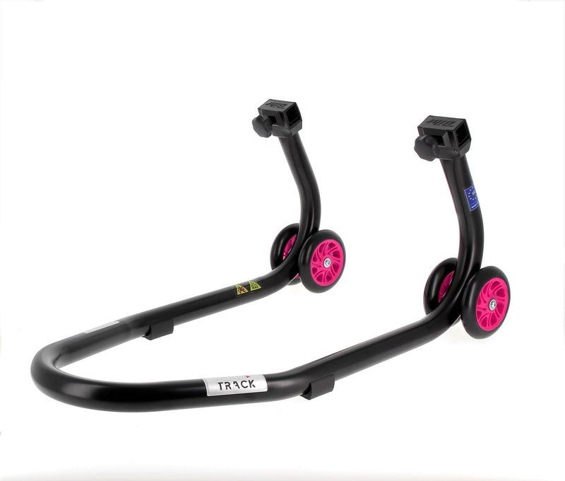 BIHR Home Track Paddock Stand Front Black with Pink Wheels 
