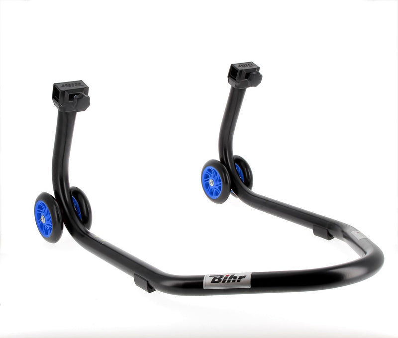 BIHR Home Track Paddock Stand Rear "L" Adapters Black with Blue Wheels 