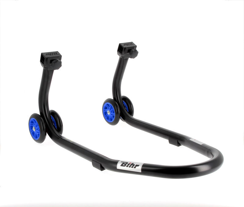 BIHR Home Track Paddock Stand Front Black with Blue Wheels 