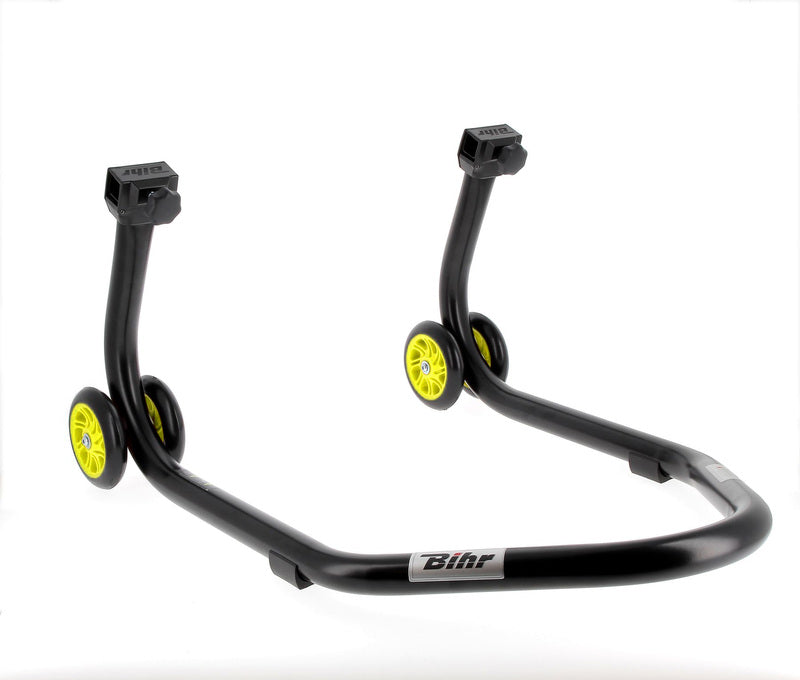 BIHR Home Track Paddock Stand Rear "V" Adapters Black with Yellow Wheels