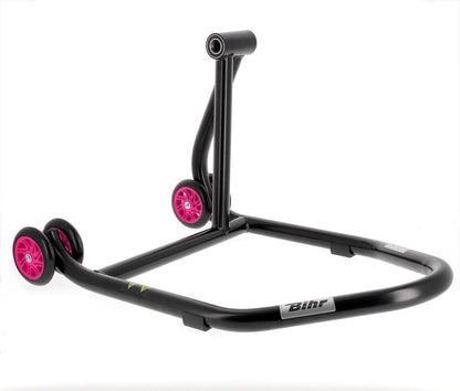 BIHR Home Track Paddock Stand Single Sided Right Black with Pink Wheels