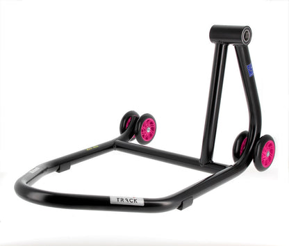 BIHR Home Track Paddock Stand Single Sided Right Black with Pink Wheels