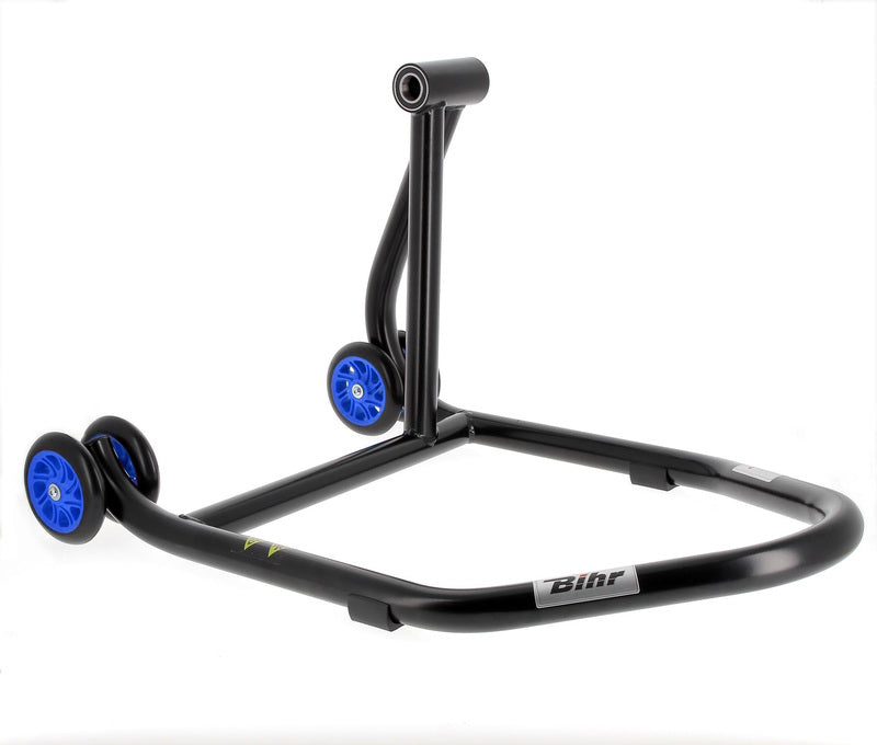 BIHR Home Track Paddock Stand Single Sided Right Black with Blue Wheels 