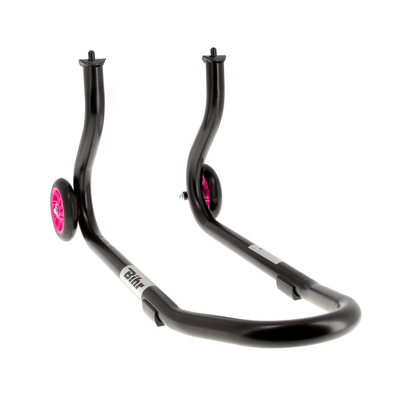 BIHR Home Track Paddock Stand Front Fixed Adapters Black with Pink Wheels