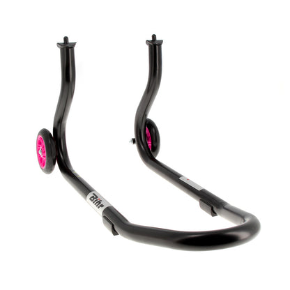BIHR Home Track Paddock Stand Front Fixed Adapters Black with Pink Wheels