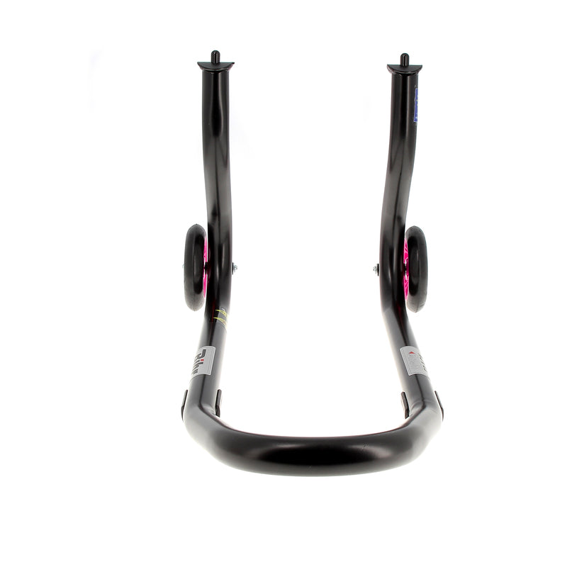 BIHR Home Track Paddock Stand Front Fixed Adapters Black with Pink Wheels