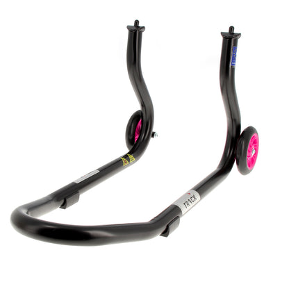 BIHR Home Track Paddock Stand Front Fixed Adapters Black with Pink Wheels