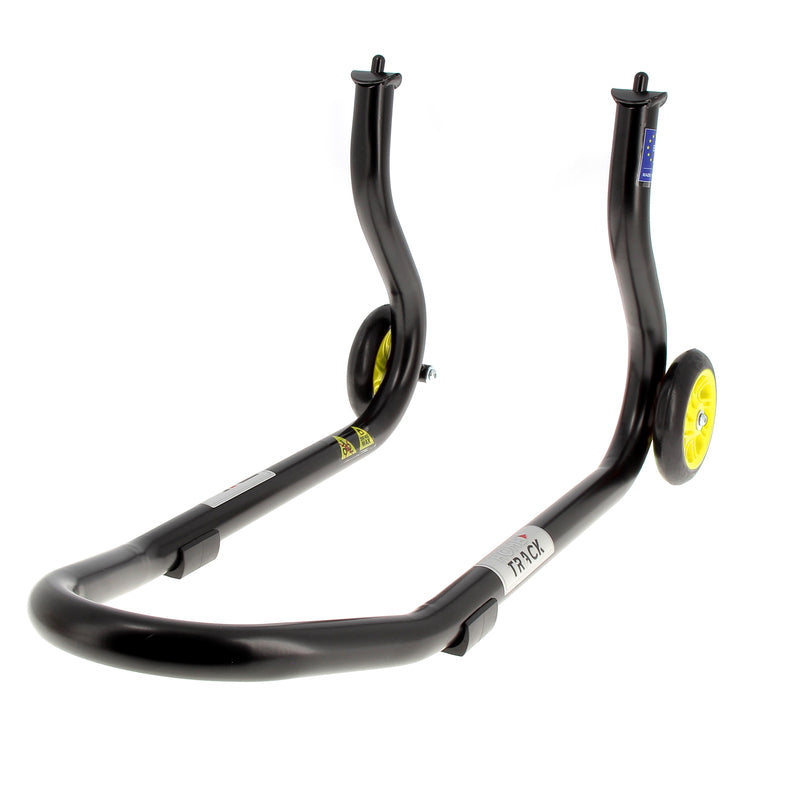 BIHR Home Track Paddock Stand Front Fixed Adapters Black with Yellow Wheels