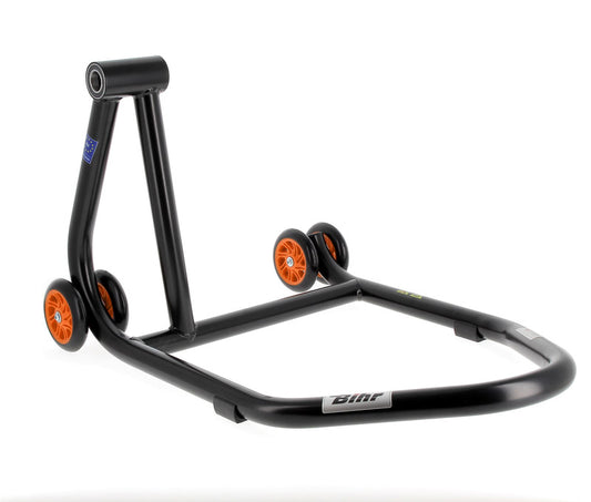 BIHR Home Track Paddock Stand Single Sided Left Black with Orange Wheels 
