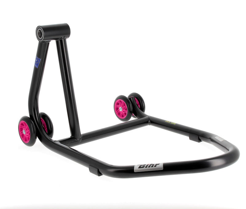 BIHR Home Track Paddock Stand Single Sided Left Black with Pink Wheels 
