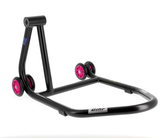 BIHR Home Track Paddock Stand Single Sided Left Black with Pink Wheels 
