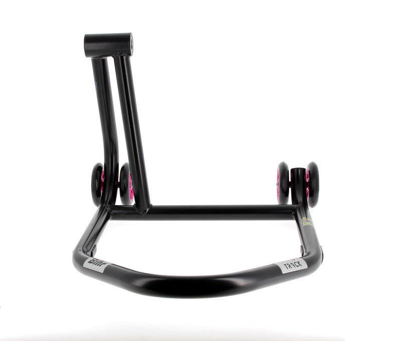 BIHR Home Track Paddock Stand Single Sided Left Black with Pink Wheels 