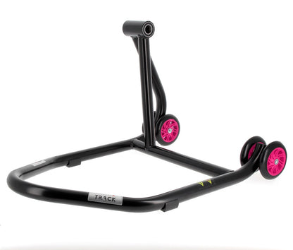 BIHR Home Track Paddock Stand Single Sided Left Black with Pink Wheels 