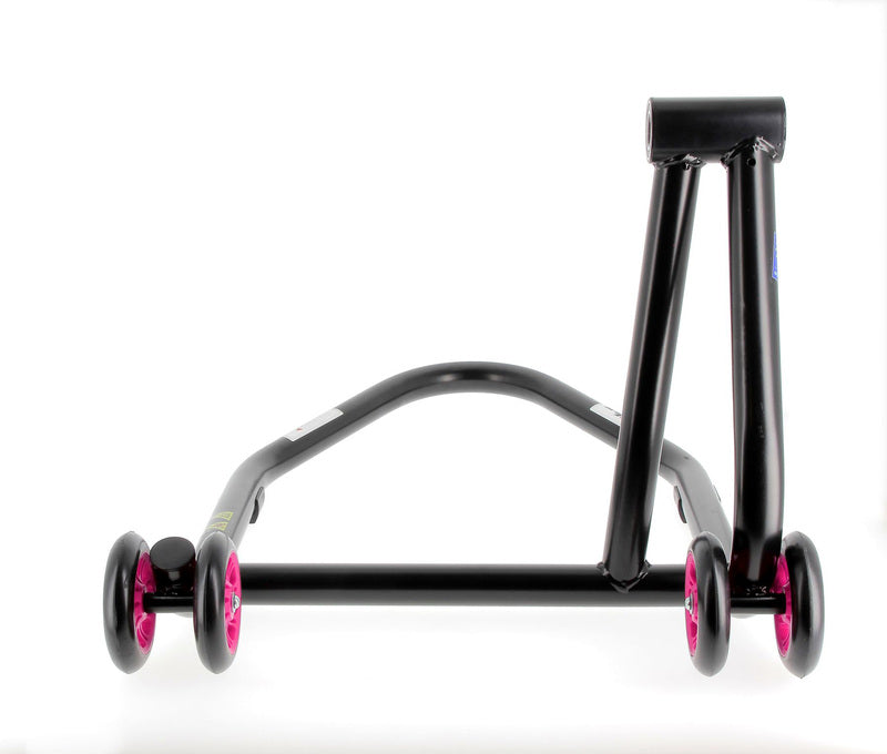 BIHR Home Track Paddock Stand Single Sided Left Black with Pink Wheels 