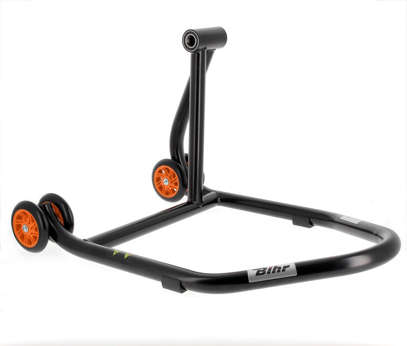 BIHR Home Track Paddock Stand Single Sided Right Black with Orange Wheels