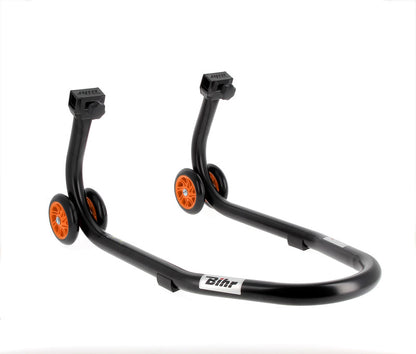 BIHR Home Track Paddock Stand Front Black with Orange Wheels 